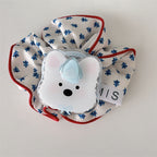 Cute animal-shaped container with a floral-patterned lid on a white background