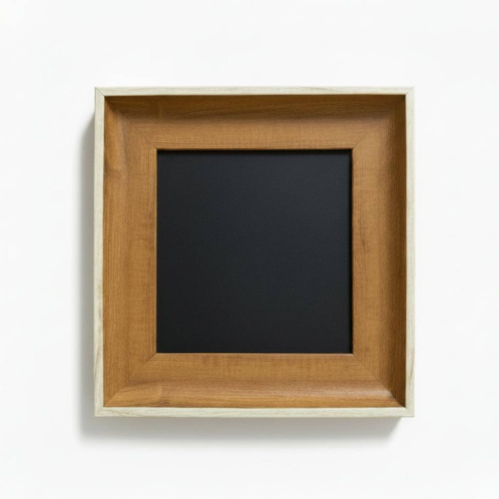 A square wooden picture frame with a natural light oak finish and a black center mat, shown against a plain white background.
